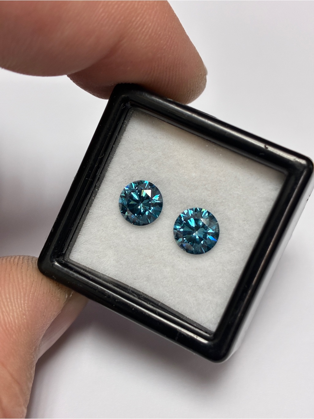 2 Matching 6mm Blue Lab Diamond App 1.8ct Total